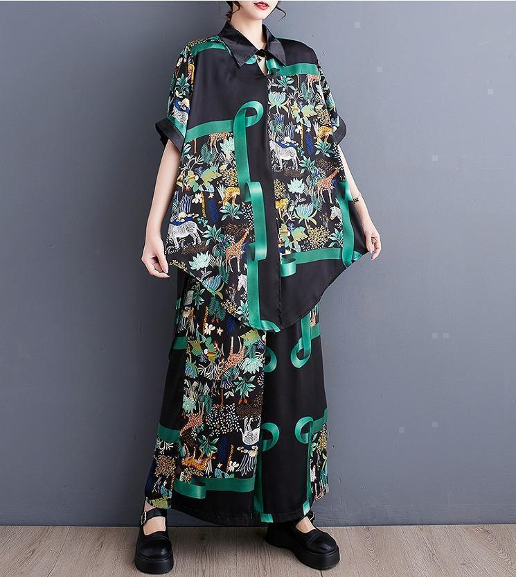 大きいサイズ レディース セットアップ　シャツ　パンツ　春夏 秋 新品 半袖