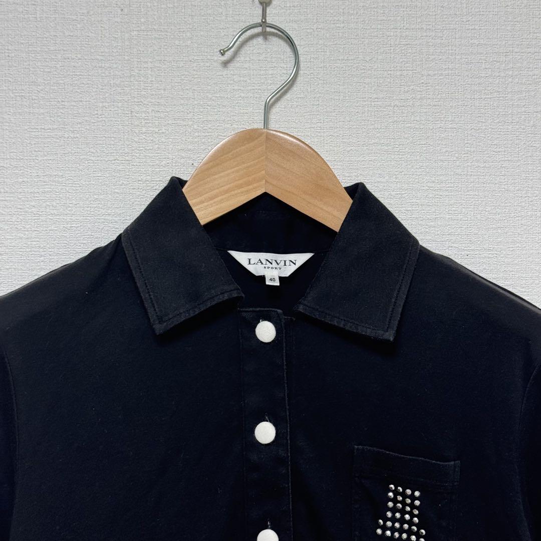 美品⭐️ LANVIN SPORT ポロワンピース M ブラック　ストライプ