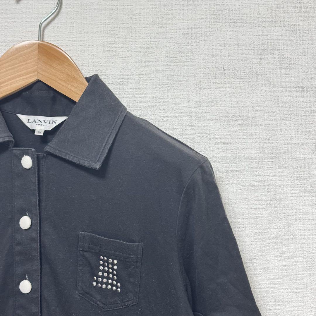 美品⭐️ LANVIN SPORT ポロワンピース M ブラック　ストライプ