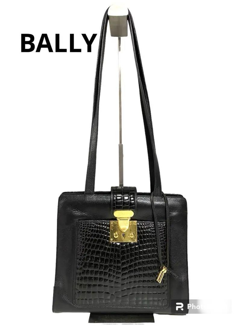 マイクラ 人気アイテム 美品BALLY バリー ブラック クロコ型押し レザー ショルダーバッグ バッグ