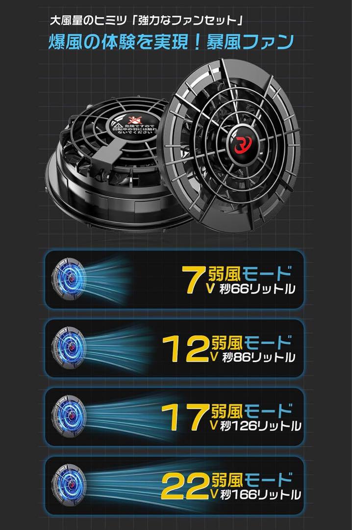 空調作業服 30000mAh大容量バッテリー 22V ファンバッテリーセット