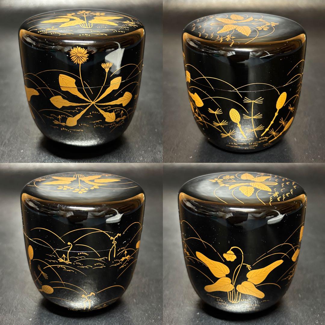 ★茶道具/木地棗！春秋棗/金蒔絵棗2点『筑城 筑良』作！共箱/共布！★