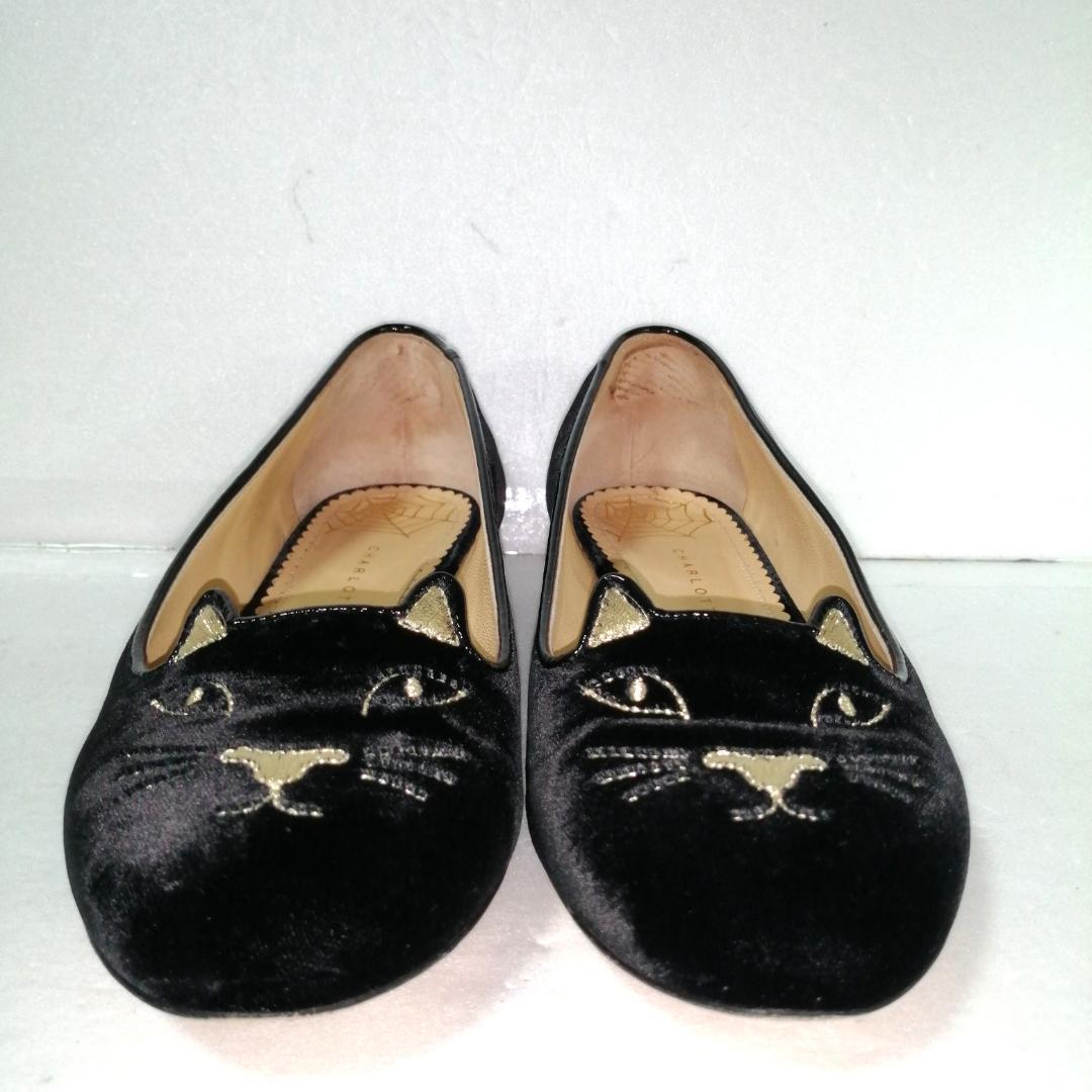 charlotte olympia フラットシューズ ベロア 猫 靴