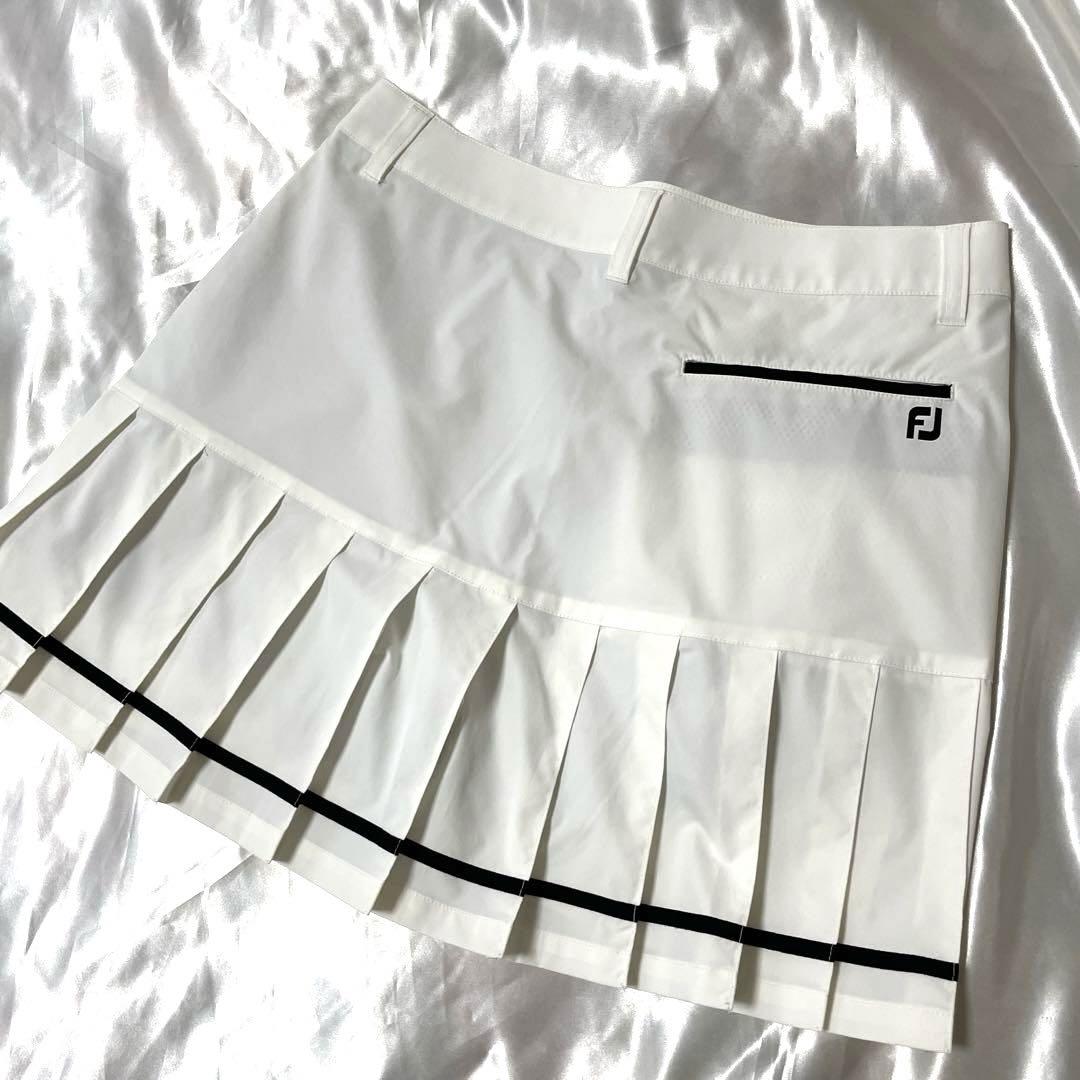 美品　FJ フットジョイ　バックプリーツ ドライストレッチスカート　L ホワイト