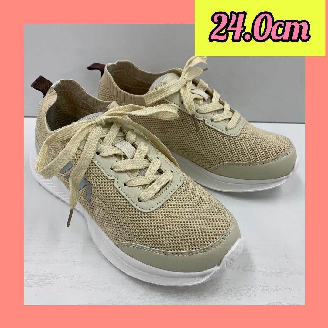 【24.0cm】新品/レディース/幅広/超軽量/メッシュ スニーカー灰色3365