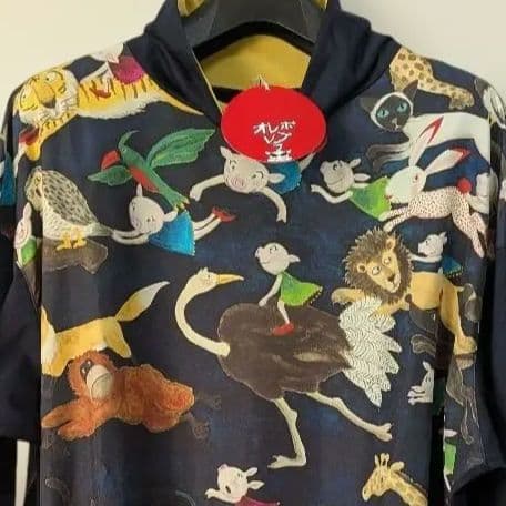 オレボレブラ ️ぶたさんカラフル動物プリントネイビー長袖チュニックM OLLEBOREBLA