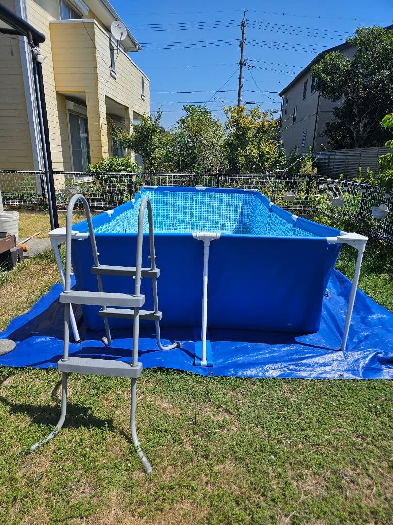 大型青ビニールプール 階段付きINTEXインテックス 450×220×84cmやや傷や汚れあり