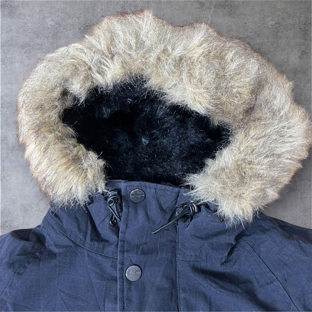 Carhartt Trapper Parkaファー取外裏ボアJKブラックS革タグ