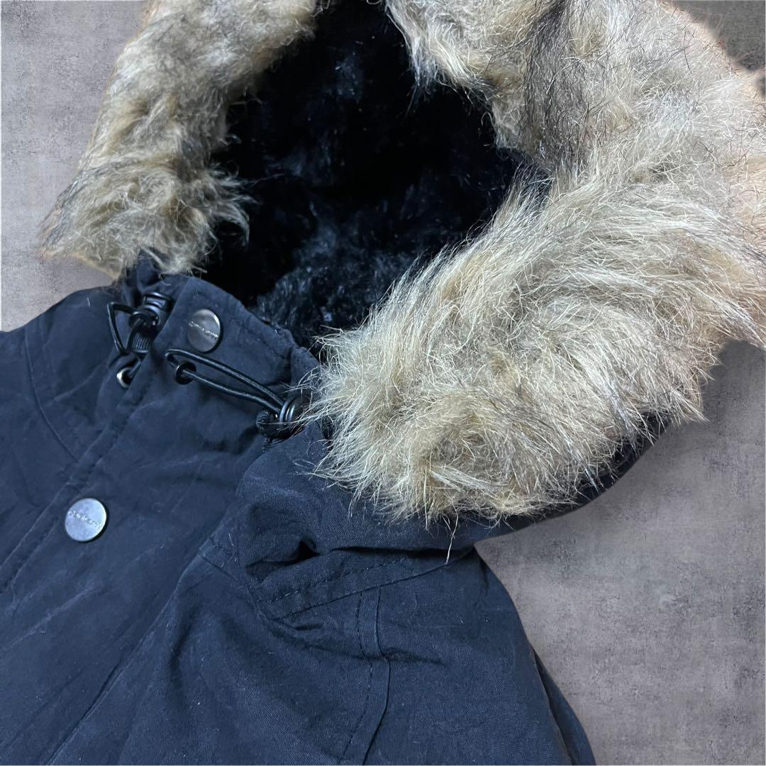 Carhartt Trapper Parkaファー取外裏ボアJKブラックS革タグ