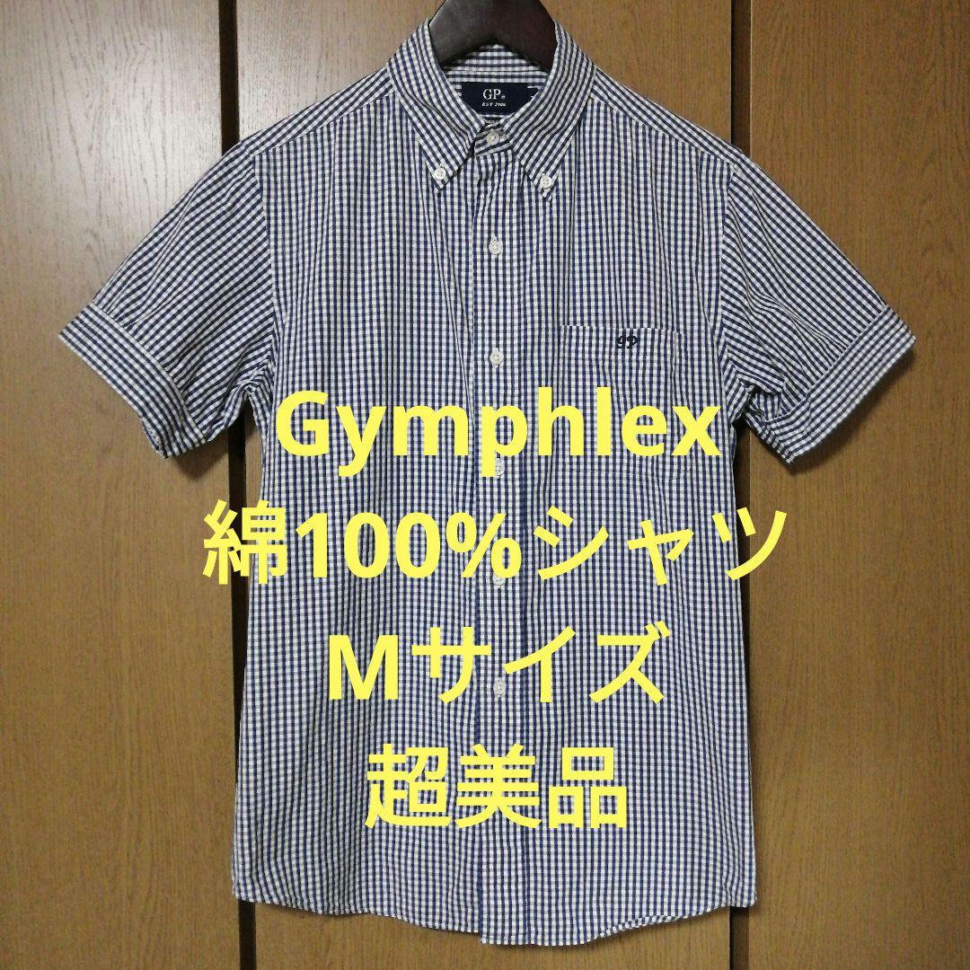 ジムフレックス　半袖チェックシャツ　Mサイズ　綿100%　ブランド刺繍　超美品
