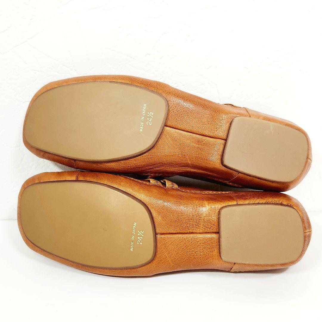 【ほぼ新品】サヤ プラットシューズ スペインラム 羊革 ストラップ フラット 茶