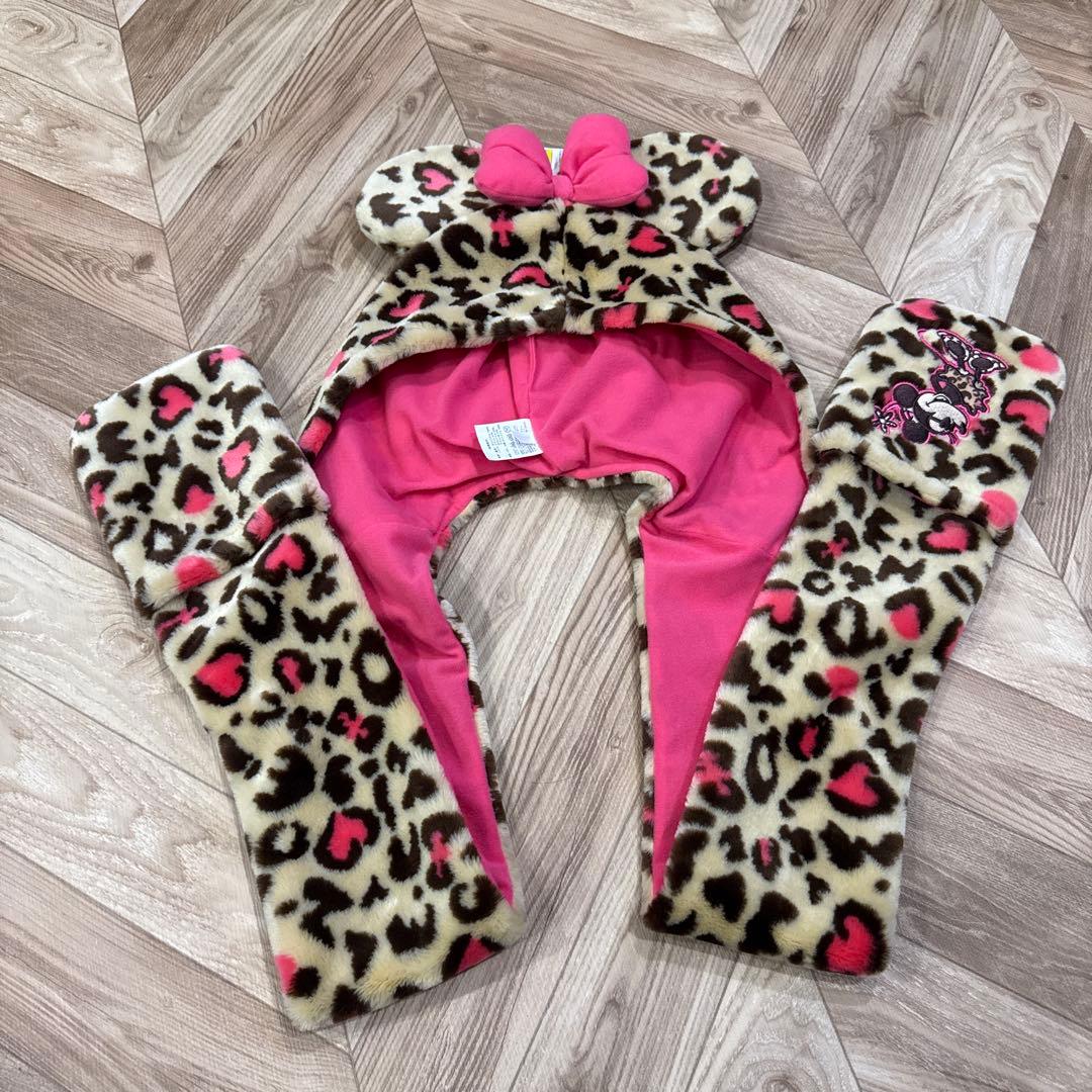 ディズニー ミニー ヒョウ柄 ピンク ファンキャップ マフラーキャップ ディズニー ミニー ヒョウ柄 ピンク ファンキャップ マフラーキャップ