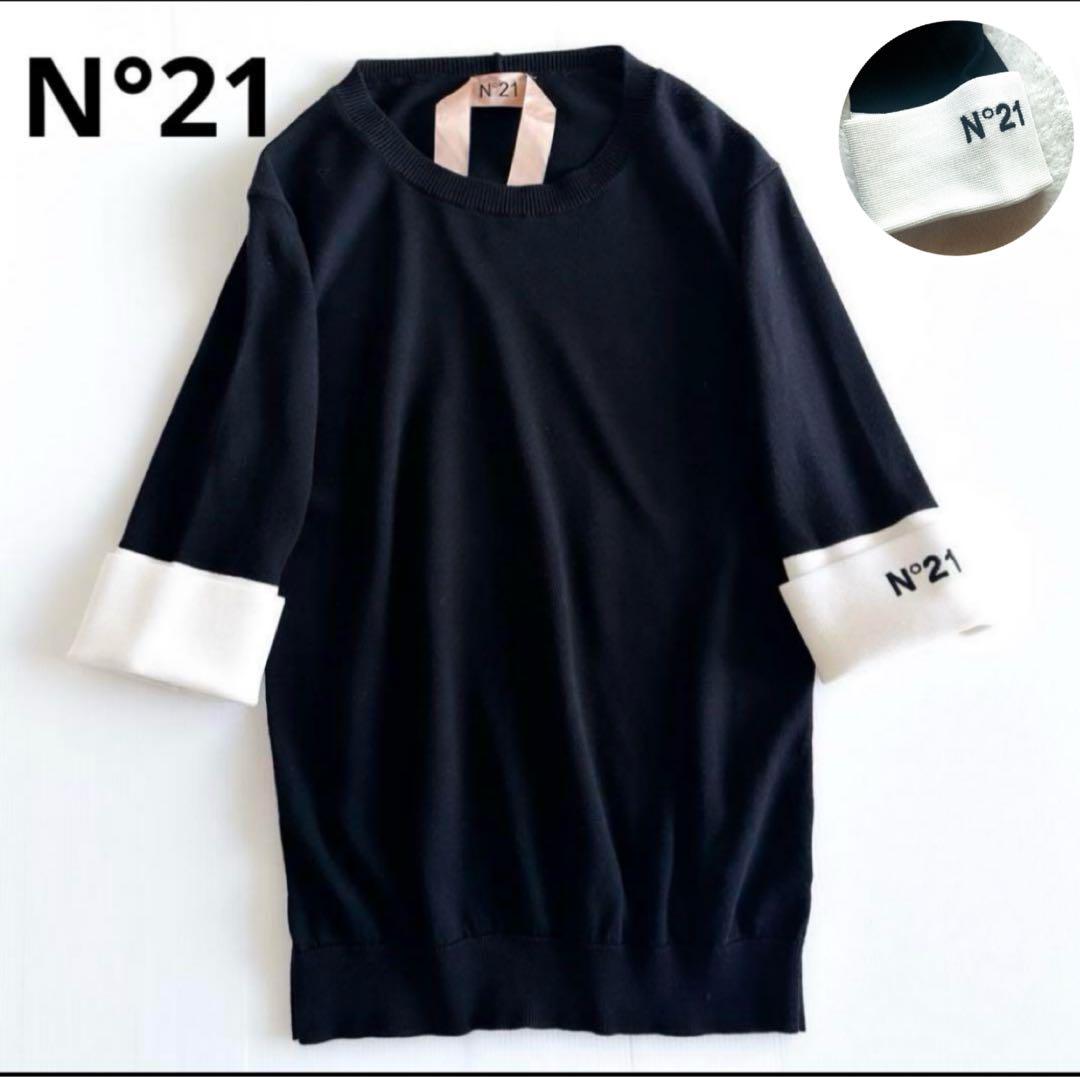 希少 美品 N°21 上質 刺繍ロゴ クルーネック デザイン スウェット 38