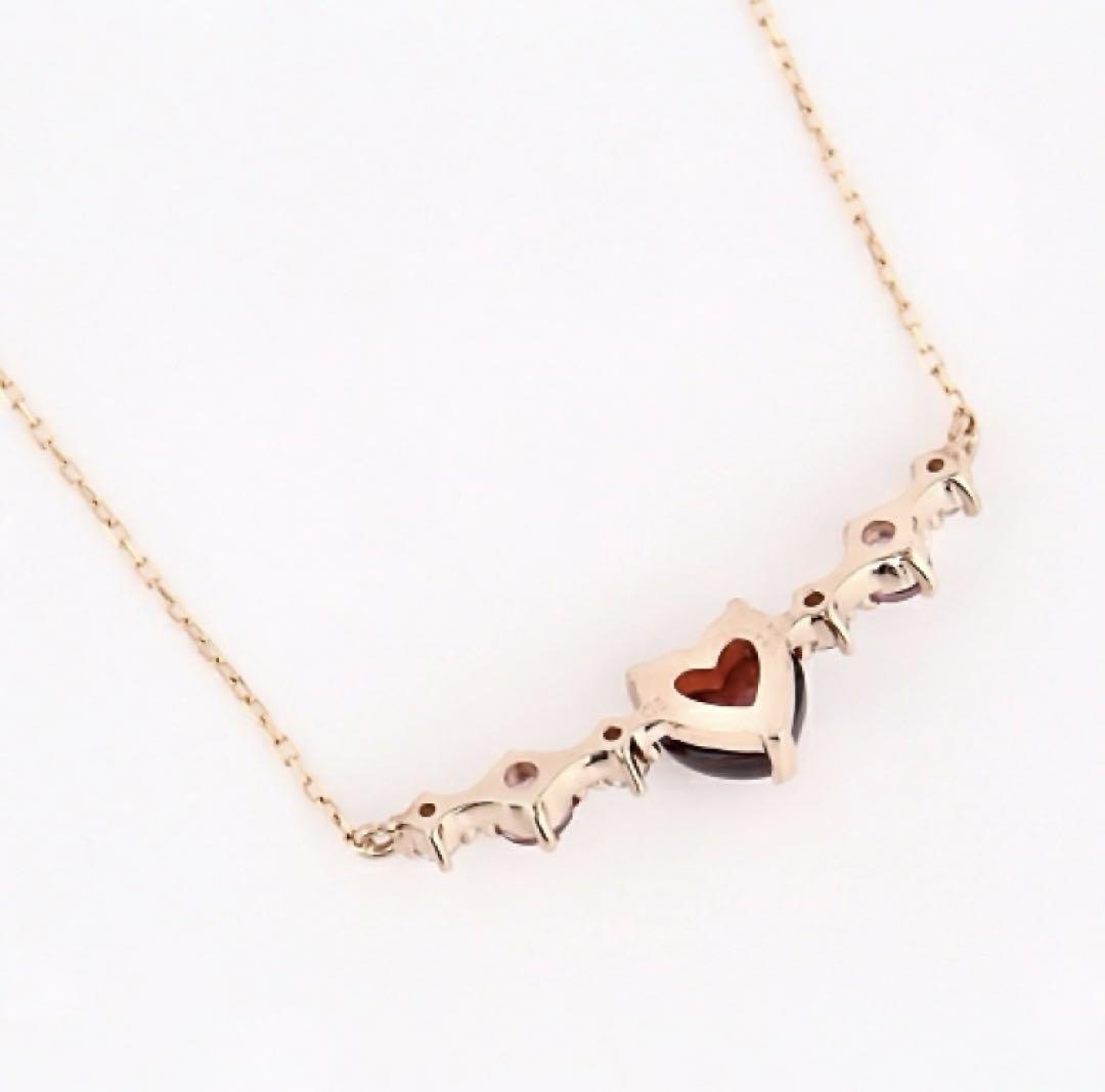 ハート ガーネット 天然ダイヤ ピンクトルマリン ネックレス 18k 18金 画像2