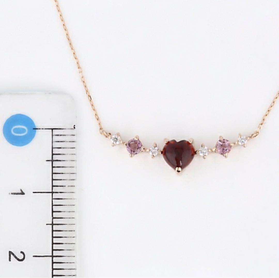 ハート ガーネット 天然ダイヤ ピンクトルマリン ネックレス 18k 18金 画像4
