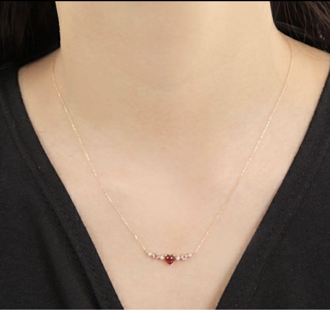 ハート ガーネット 天然ダイヤ ピンクトルマリン ネックレス 18k 18金 画像5