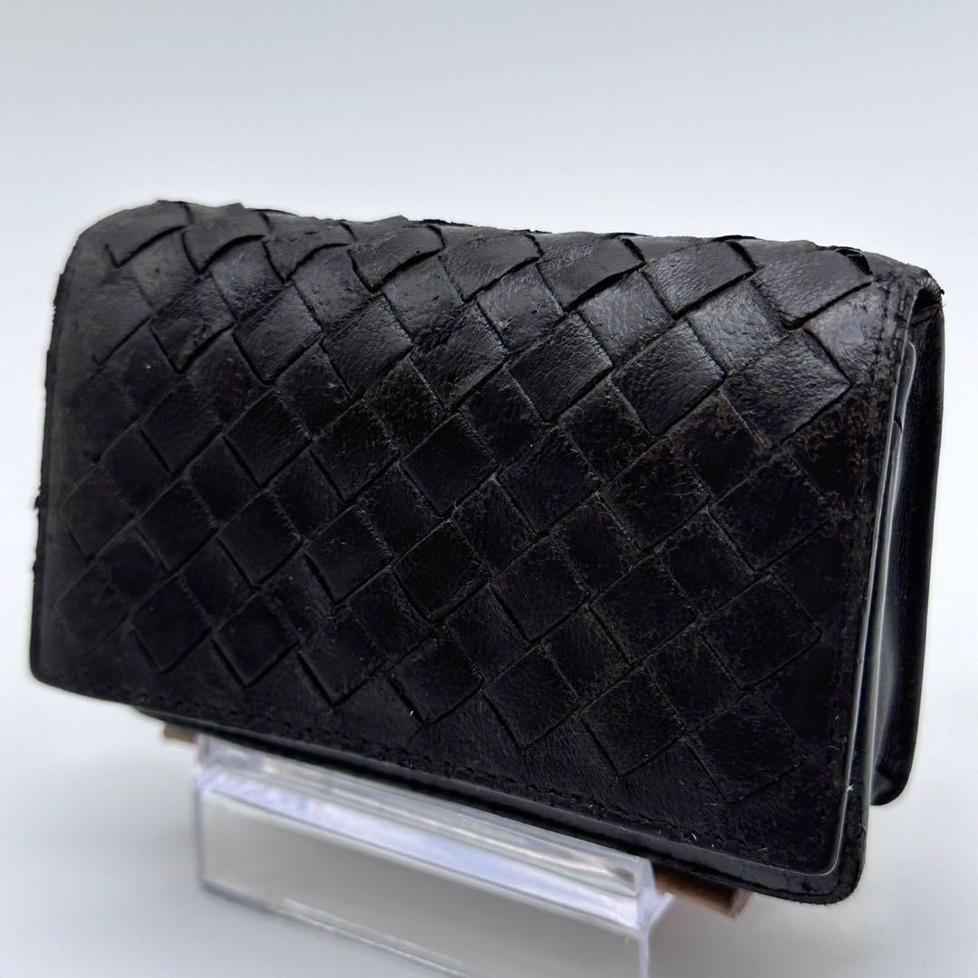 Bottega Veneta ブラック カードケース イントレチャートレザー
