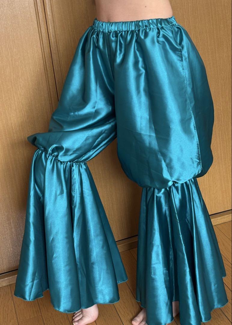 日本初の ベリーダンス ギャザーフレアパンツ（スリット）ジェイド単品 ベリーダンス