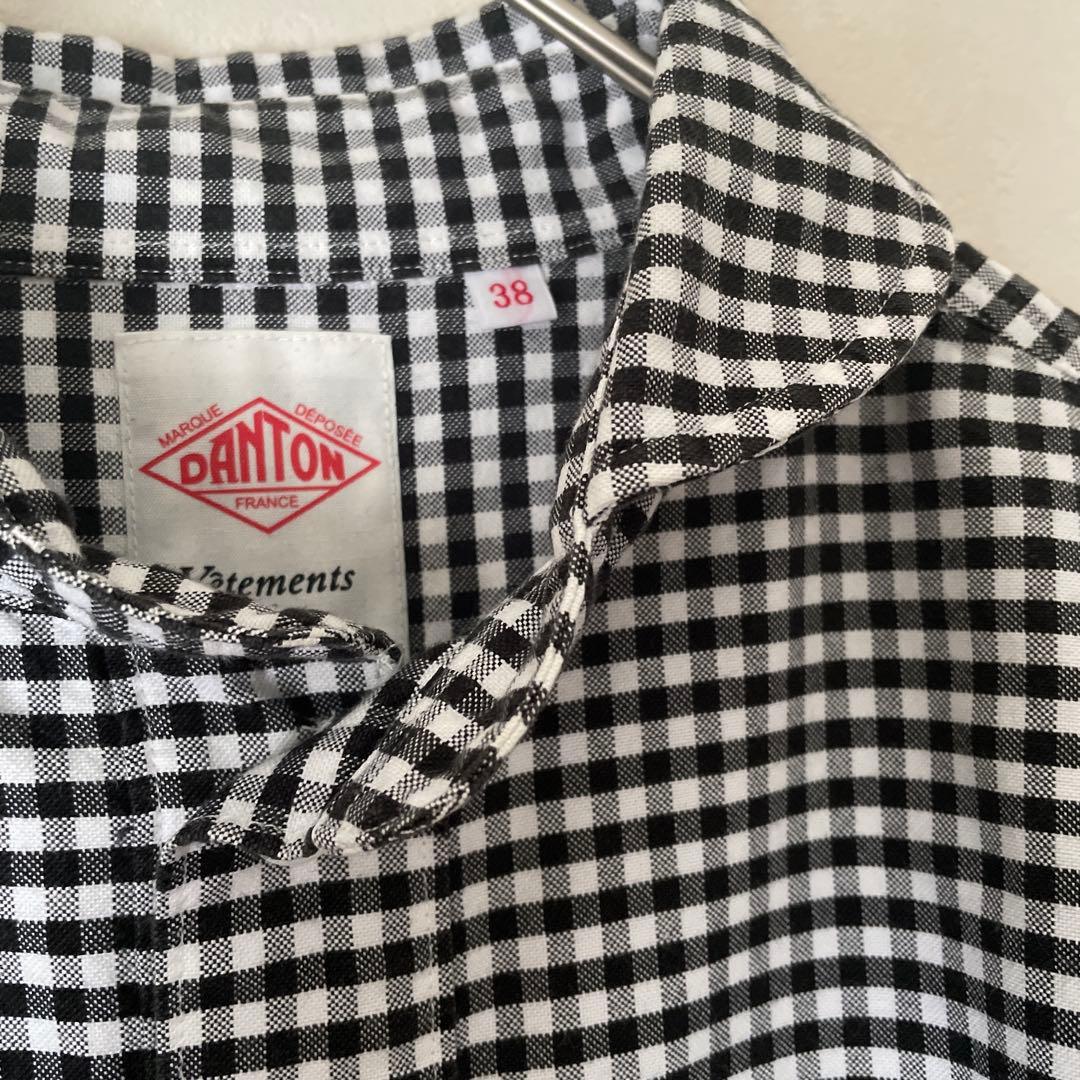 DANTON ラウンドカラーシャツ チェック メンズ 38 S 長袖 DANTON ラウンドカラーシャツ チェック メンズ 38 S 長袖