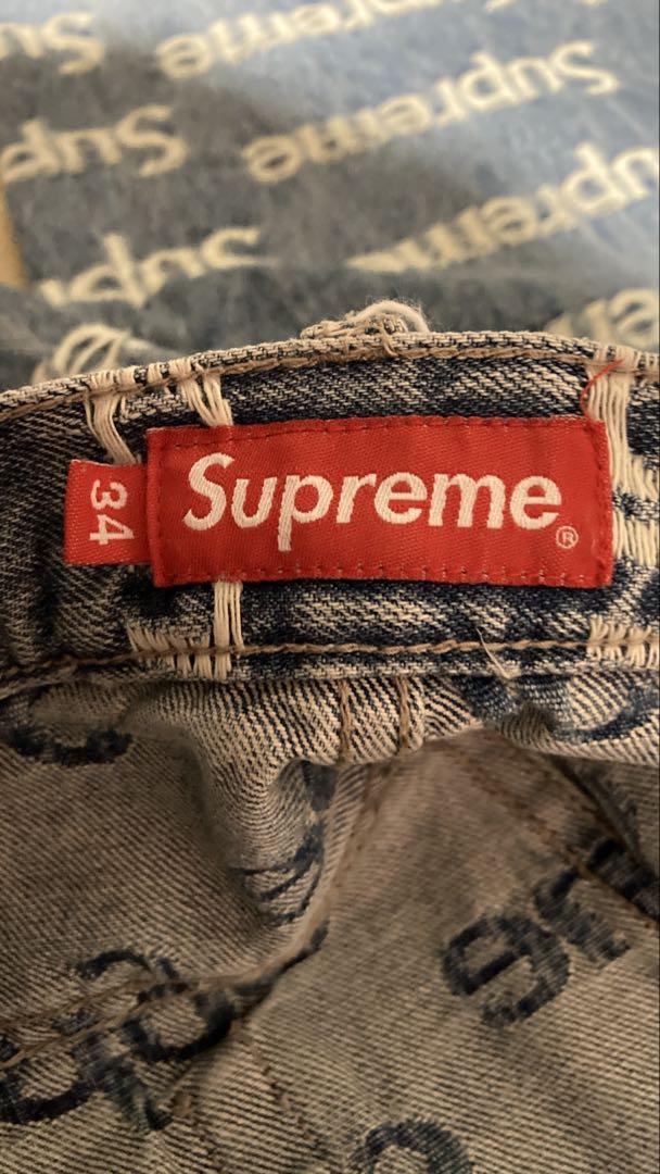 パンツ Supreme Frayed Logos Regular Jean Blue