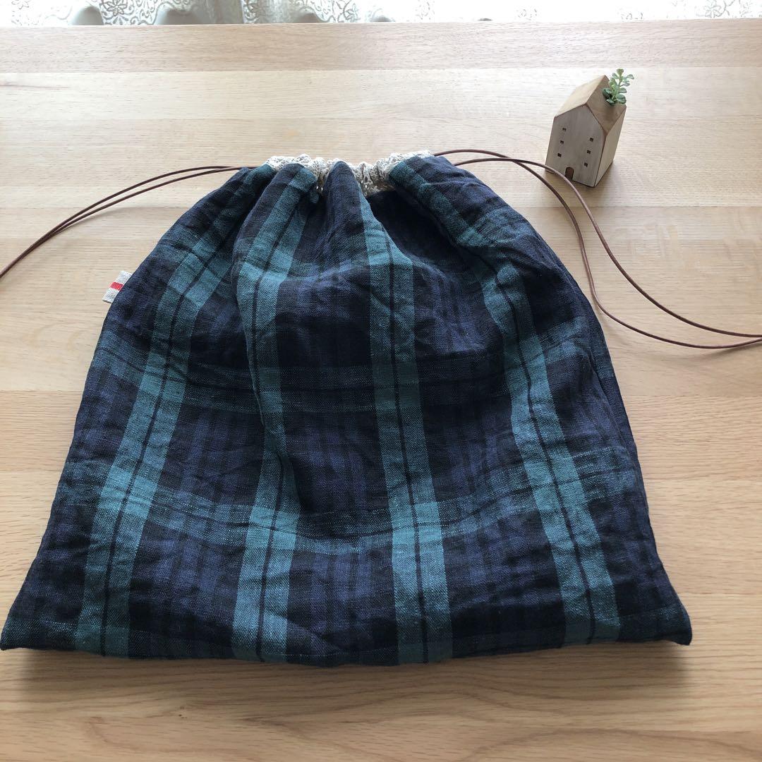 巾着　リネン　　13 ハンドメイド