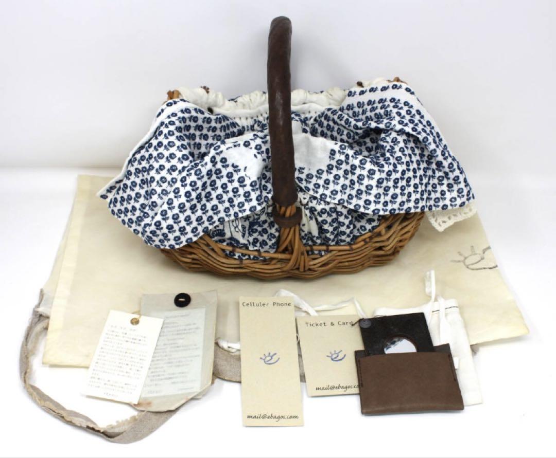 美品 ebagos エバゴス 紅籐 レザーハンドル カゴバッグ かぶせ布