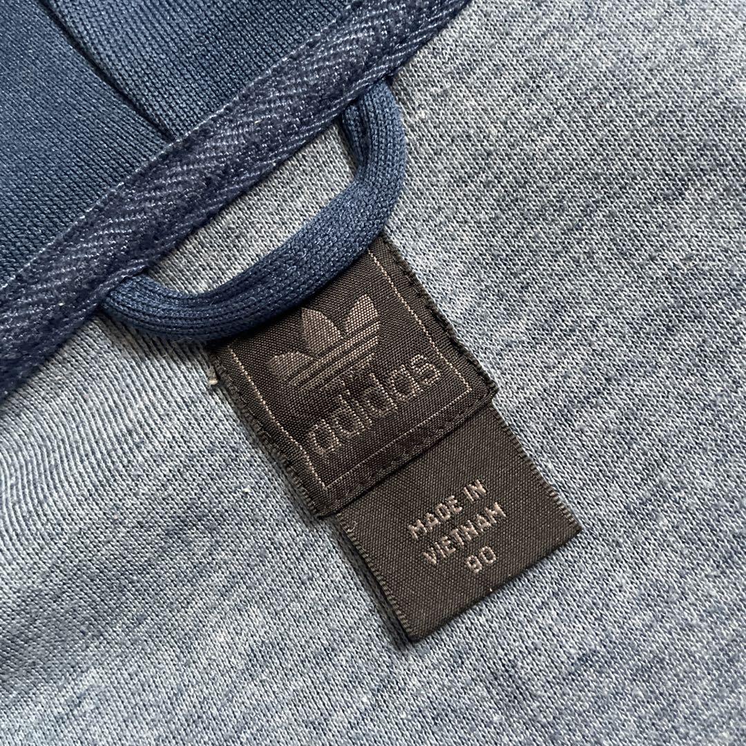 Lアディダスadidasネイビー紺ジップアップパーカ万国タグ