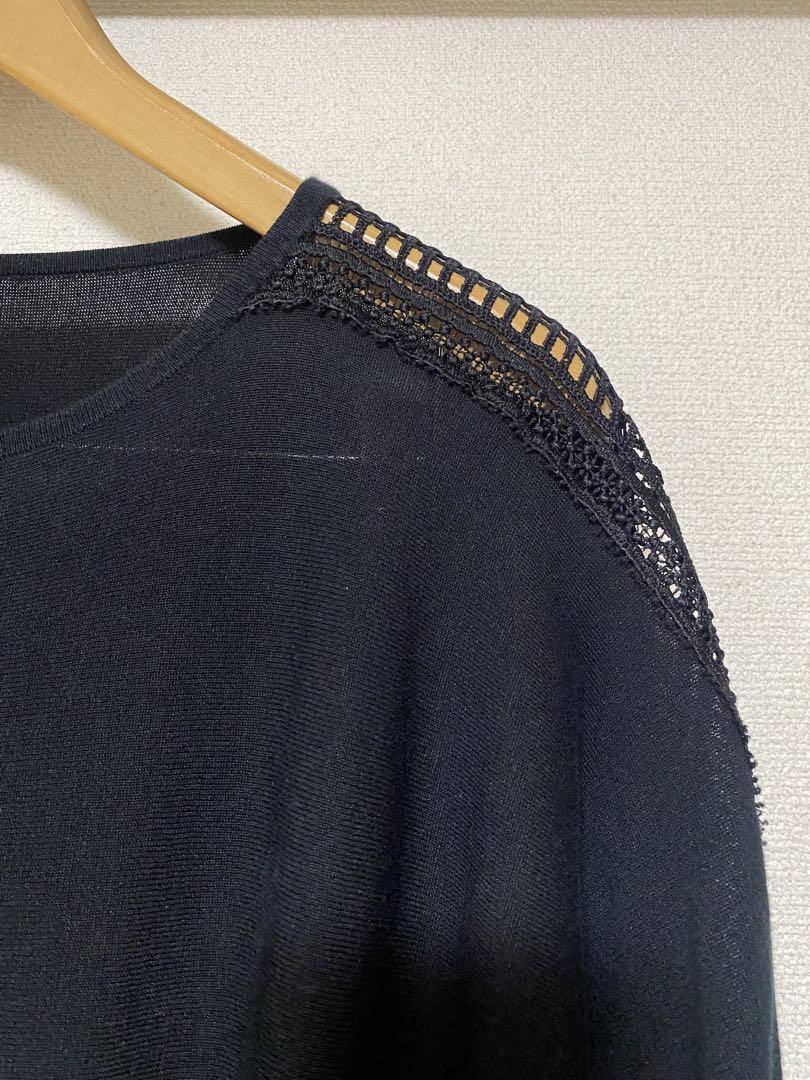 theory luxe セオリーリュクス 袖レース プルオーバーニット黒