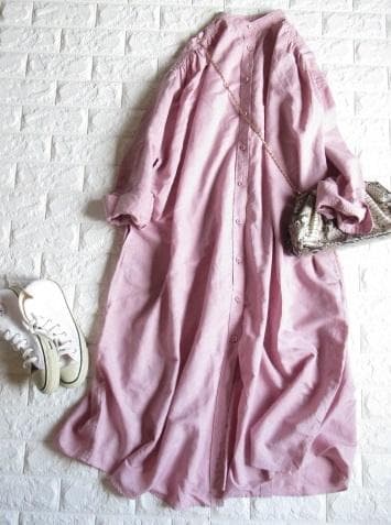 Plage プラージュ 定価2.7万ゆったりバンドカラーシャツワンピース ピンク
