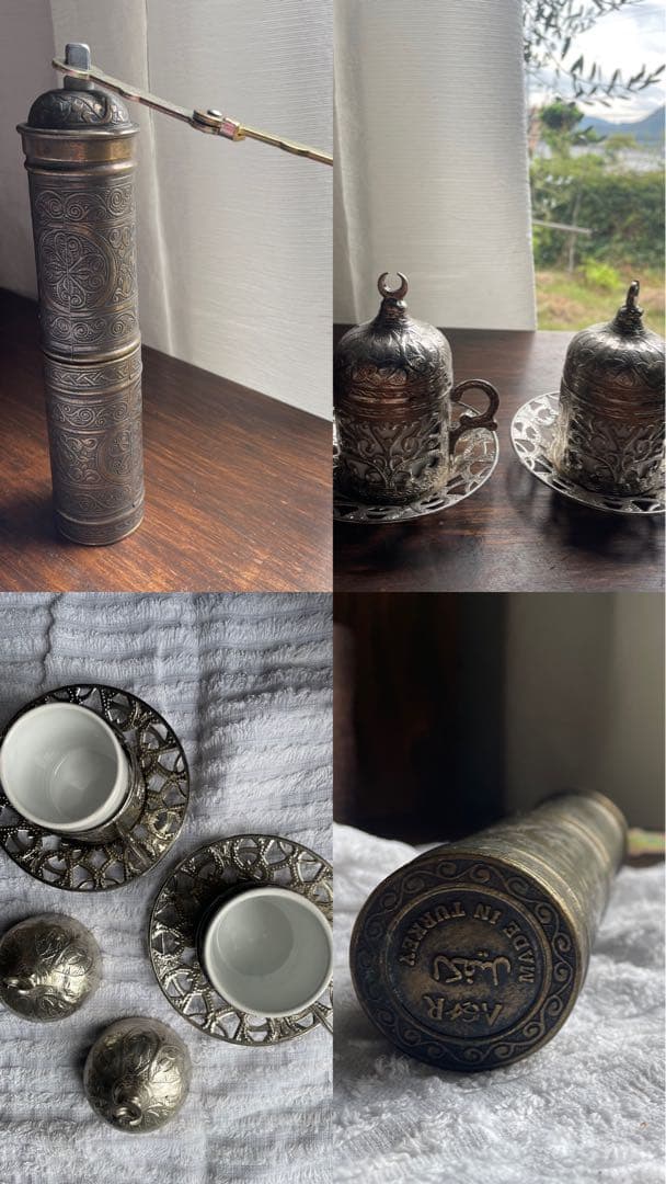 トルコ コーヒーグラインダー チャイグラス2つ