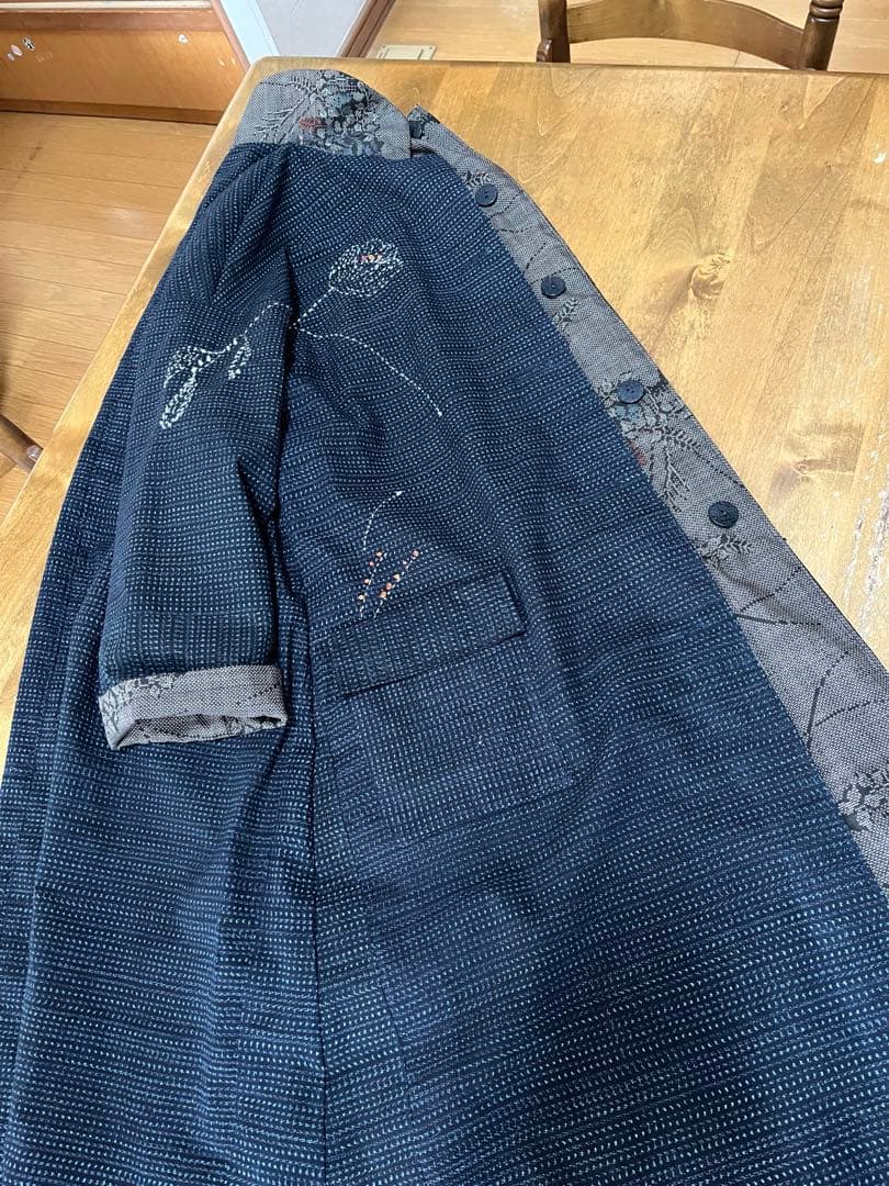 着物リメイクリバーシブルコート 久留米絣&大島紬 刺し子 ハンドメイド 着物リメイクリバーシブルコート 久留米絣&大島紬 刺し子 ハンドメイド