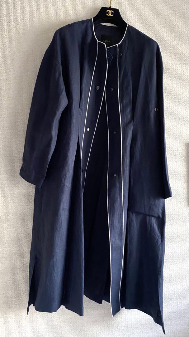 新品＊DAMA ¥31.900- NAVYノーカラーロングコート13号