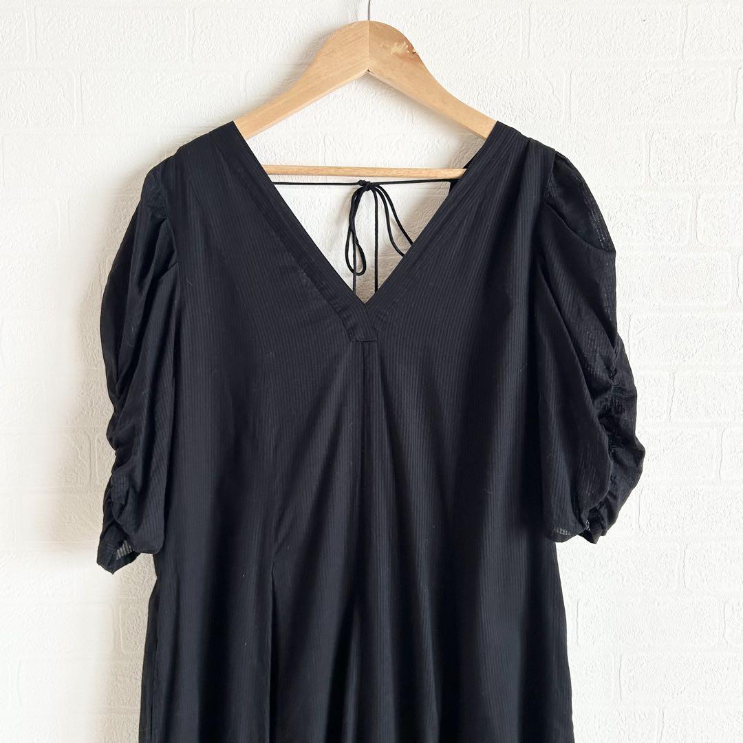 ヌキテパ　Dobby Stripe Plain Dress ブラック