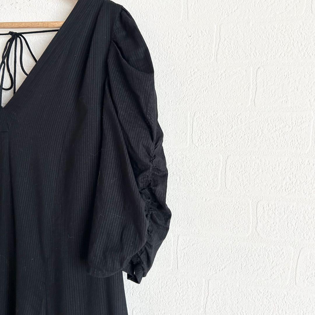 ヌキテパ　Dobby Stripe Plain Dress ブラック