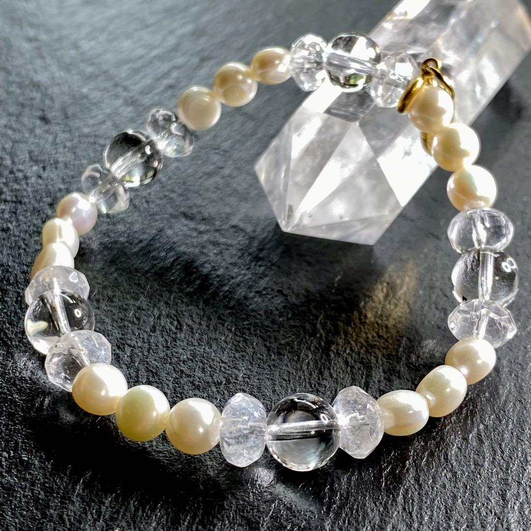 半額以下で買えるクーポン特集 淡水パール 水晶 ブレスレット B0622-03 アクセサリー