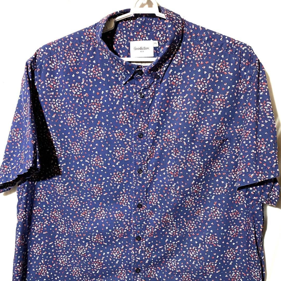 ヴィンテージ XL 半袖 総柄 柄 アロハ 花柄 ブルー シャツ