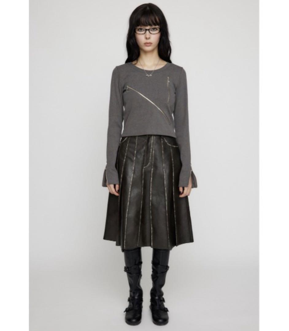 FAUX leather pleats スカート