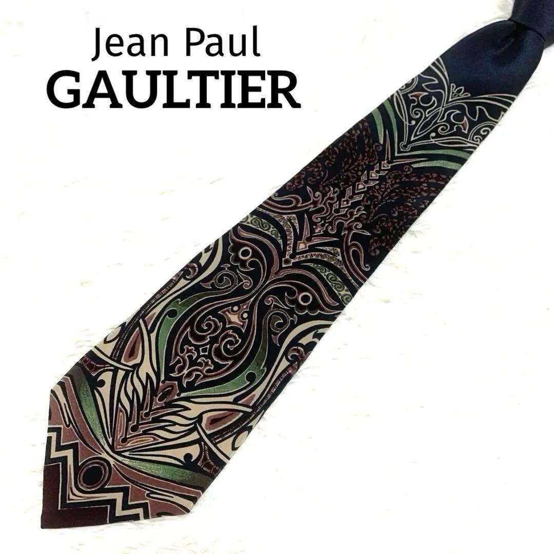Jean Paul GAULTIER シルク100% ネイビー系 ネクタイ