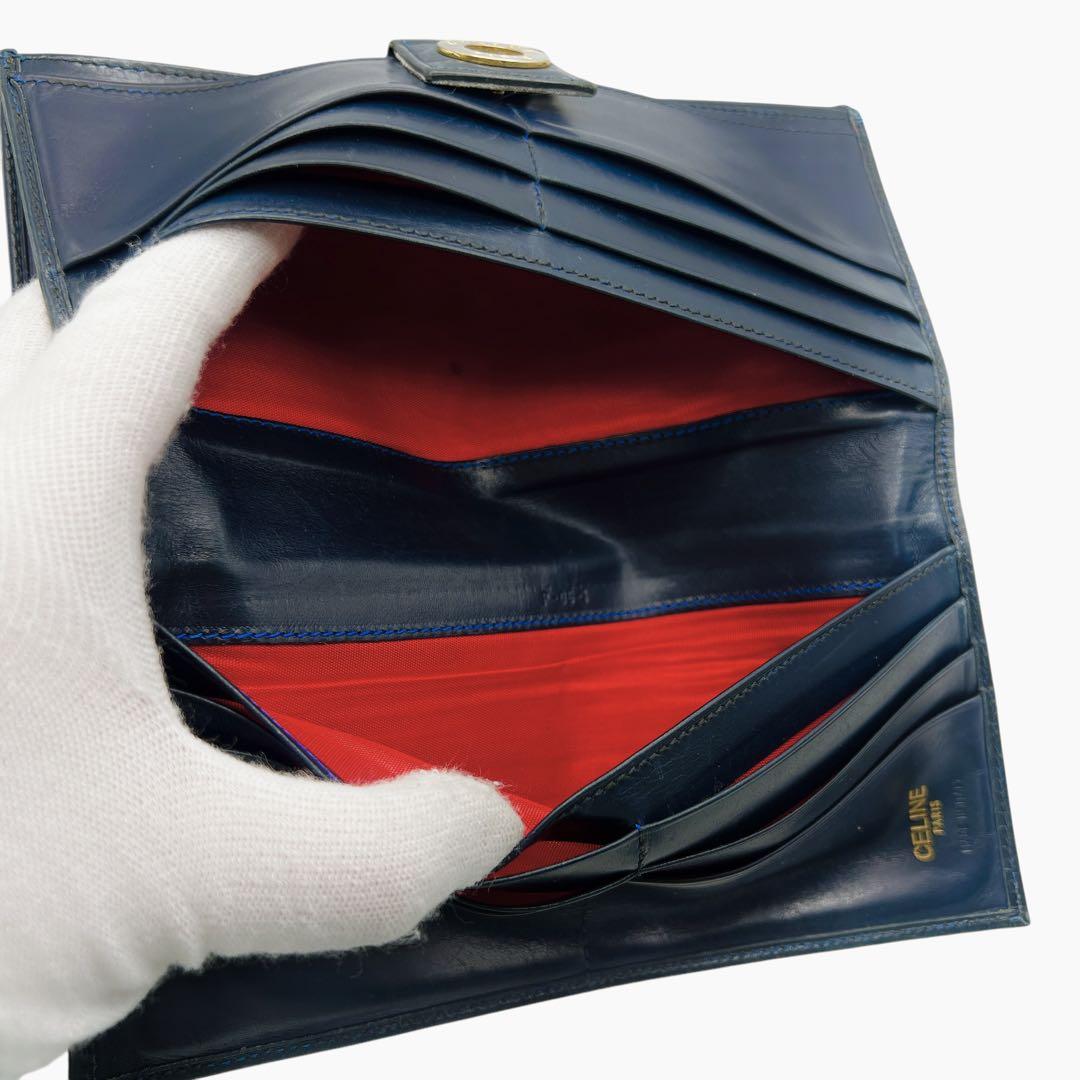 CELINE レザー ネイビー 長財布 6896