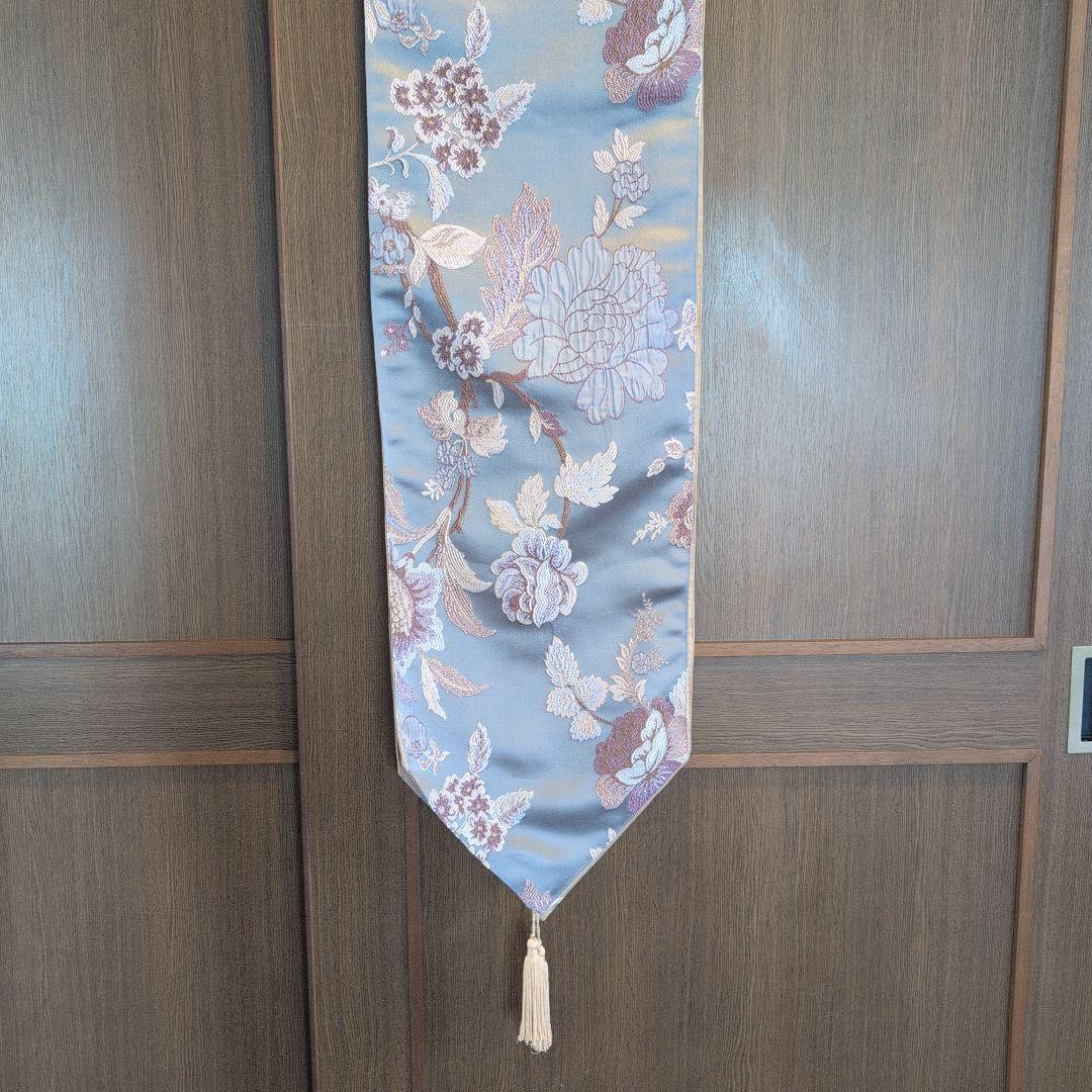 グレー地牡丹刺繍テーブルランナー236cm