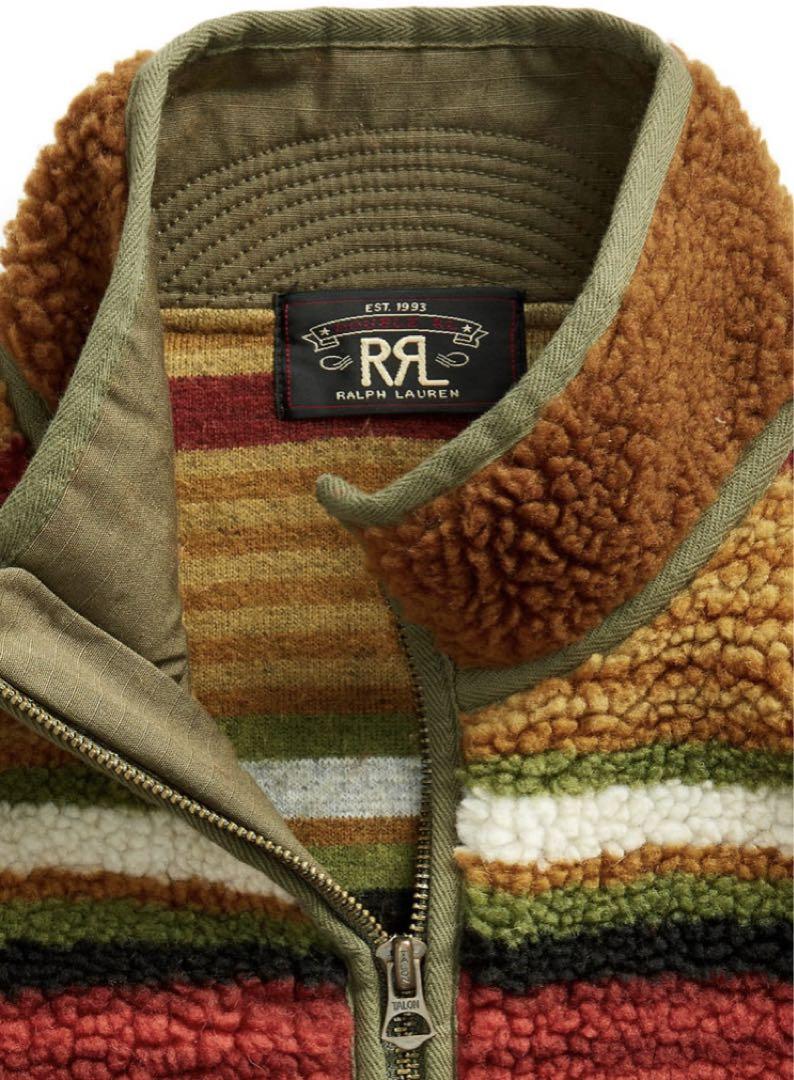新品*RRL*ストライプド フリース ジャケット*M* ダブルアールエル