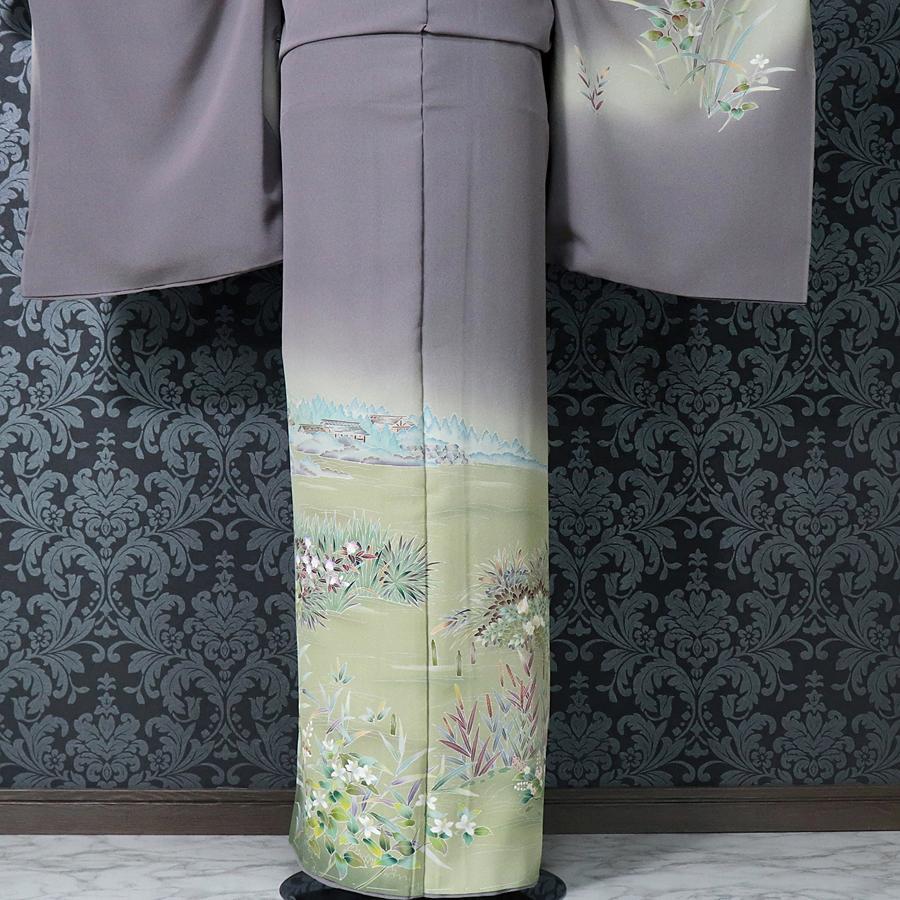 訪問着　友禅　濱ちりめん　松寿　菖蒲　落款　右恭　未仕立て　仮絵羽　在庫保管品