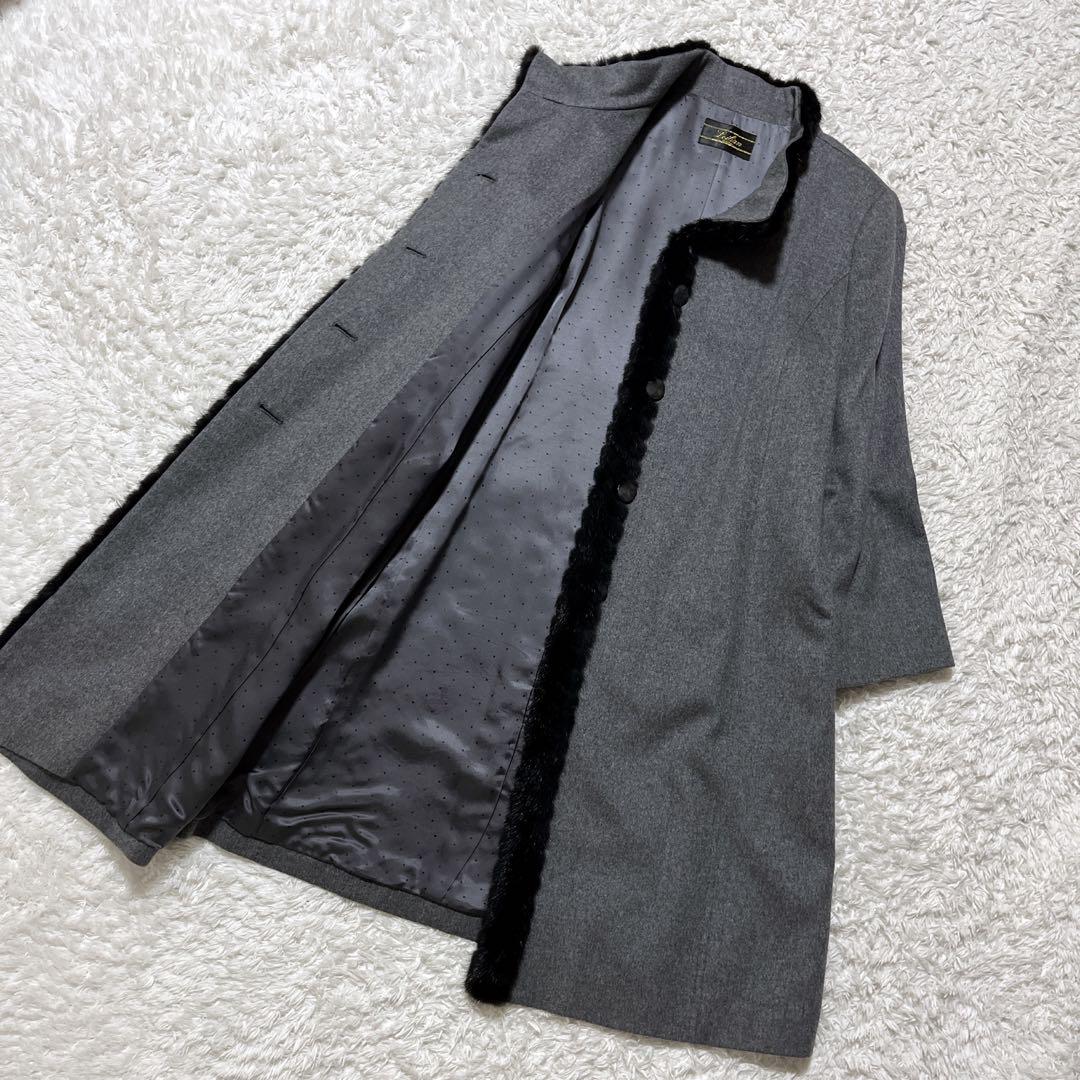 極美品✨レリアン ロングコート　カシミヤ100 ミンクファー グレー　XL