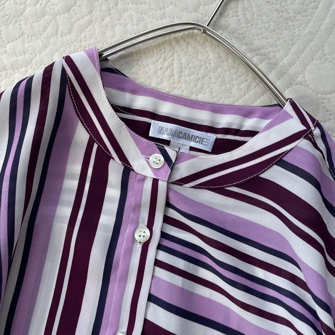 未使用品　今期　NARACAMICIE ストライプバンドカラーブラウス　ゆったり