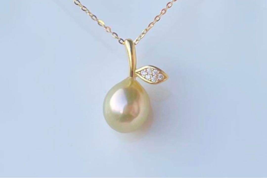 白蝶真珠ゴールデン ネックレス 月夜とレモン 茶金 天然色 絶品照り s925