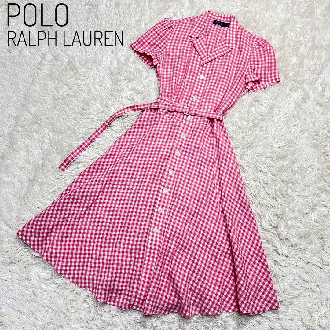 【美品・現行✨】ポロラルフローレン リネン100% ロングワンピース ベルト 2 美品・現行✨】ポロラルフローレン リネン100% ロングワンピース