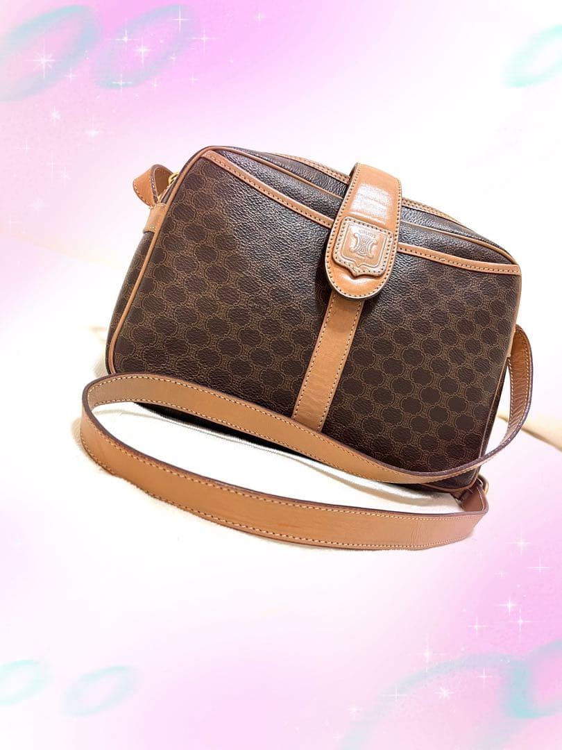 【美品】CELINE セリーヌ マカダム ショルダーバッグ ブラウン