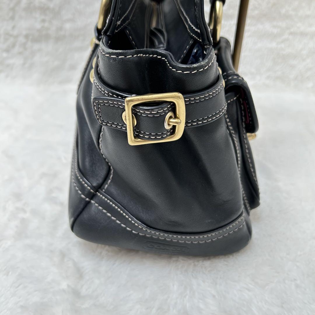 COACH レザーハンドバッグ ブラック ゴールド金具 ターンロック