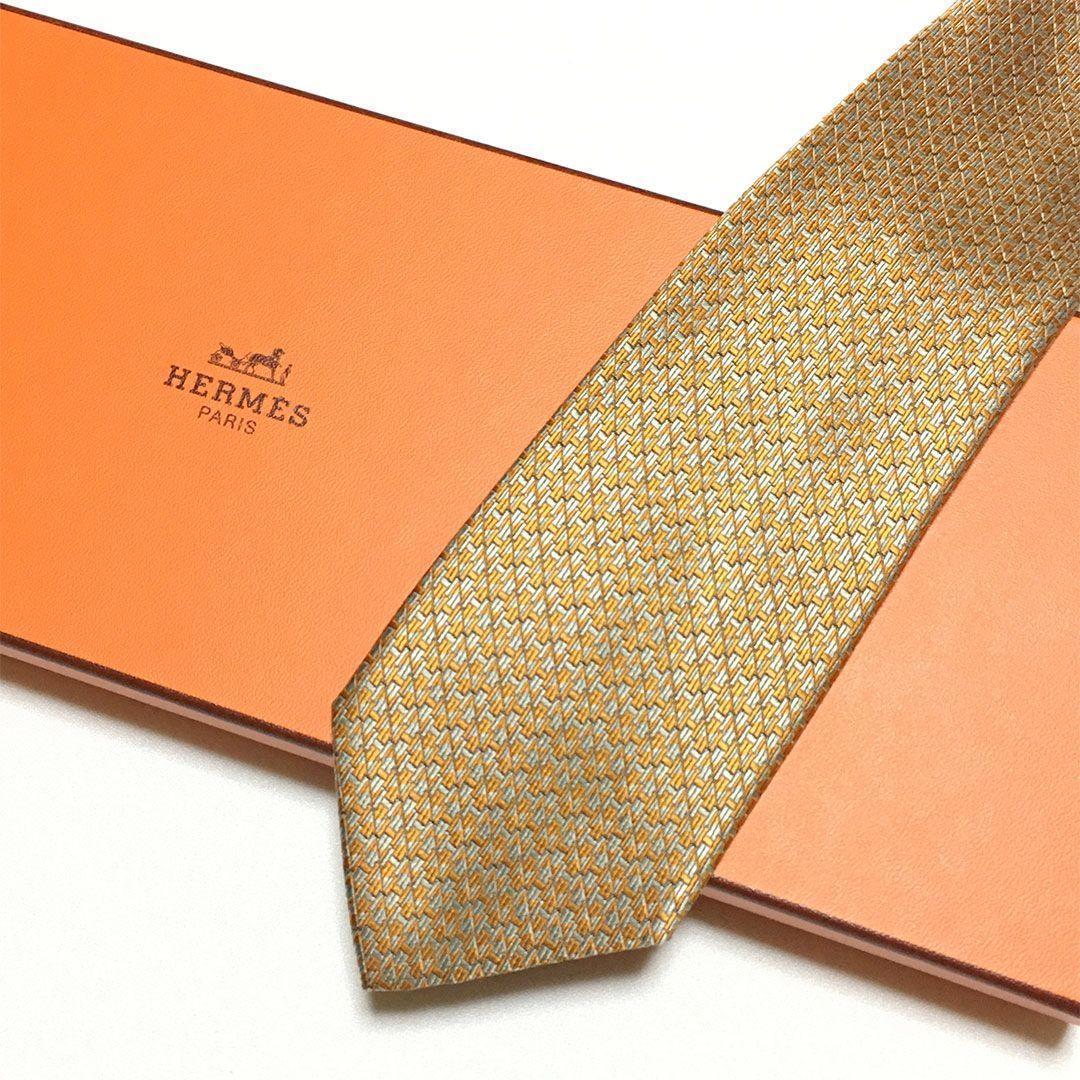 級 H織りタイ ファソネH柄 エルメス HERMES ネクタイ オレンジ