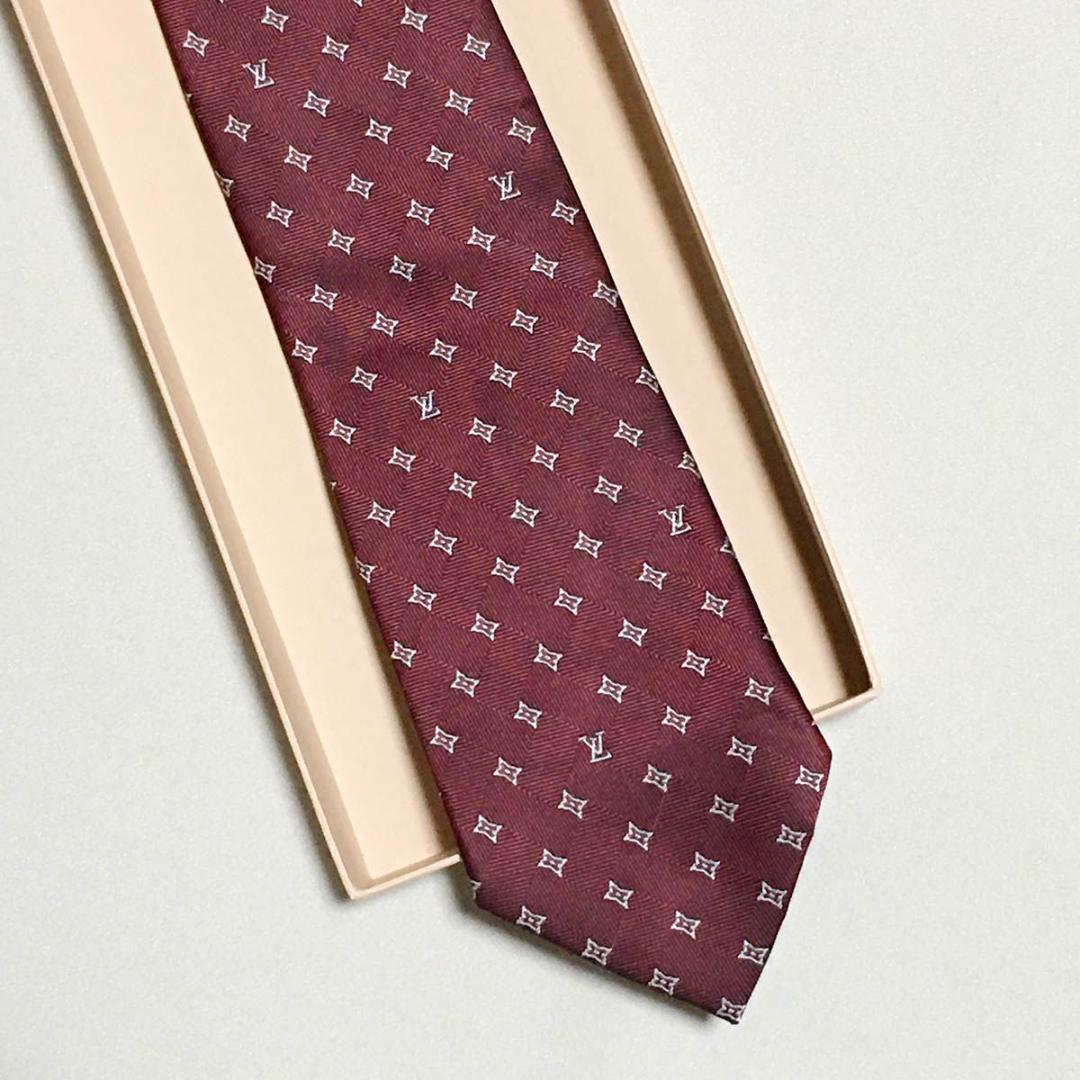 ルイヴィトン Louis Vuitton ネクタイ シルク100% ワインレッド
